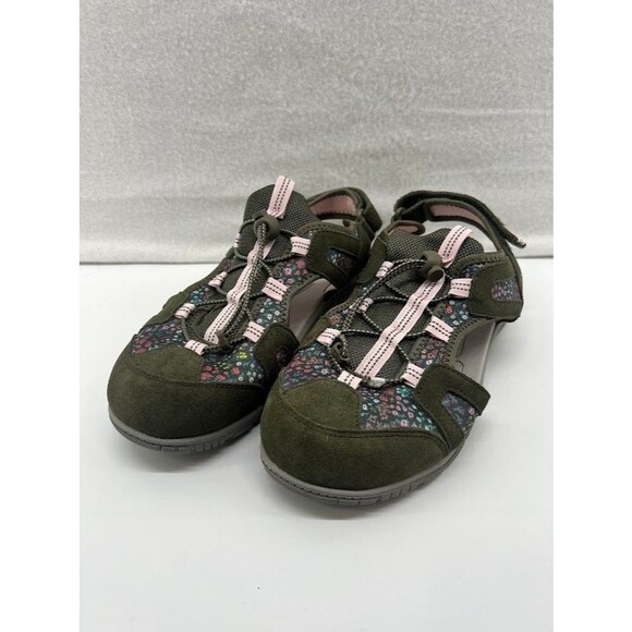 Lands End  All Weather Water Closed Toe Sandals Moss/Pink Floral Sz 10 - Picture 1 of 7